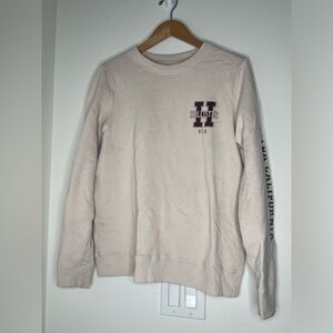 Hollister Collegiate Pullover Sweatshirt Juniors Size Large Cream Crew Neck